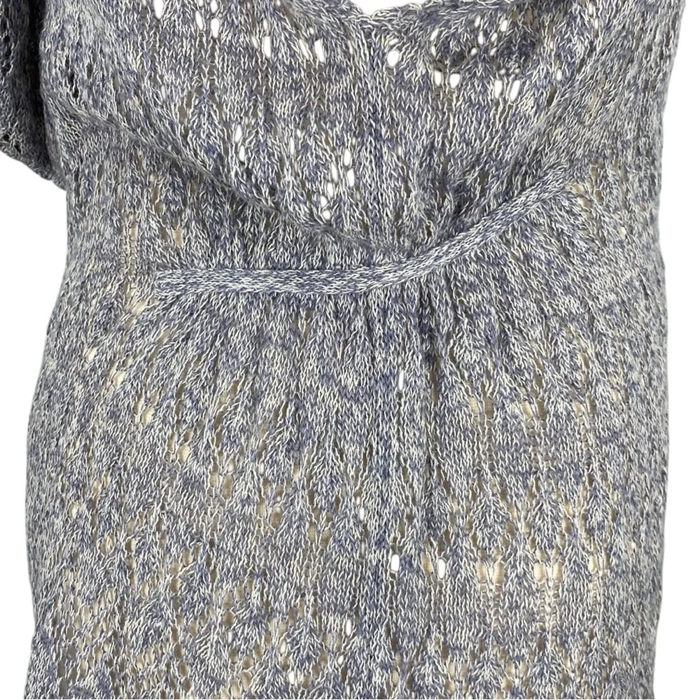 Anthropologie Moth Pointelle Slate Gray Linen Blend Lace Knit Hooded Sweater - Picture 6 of 16